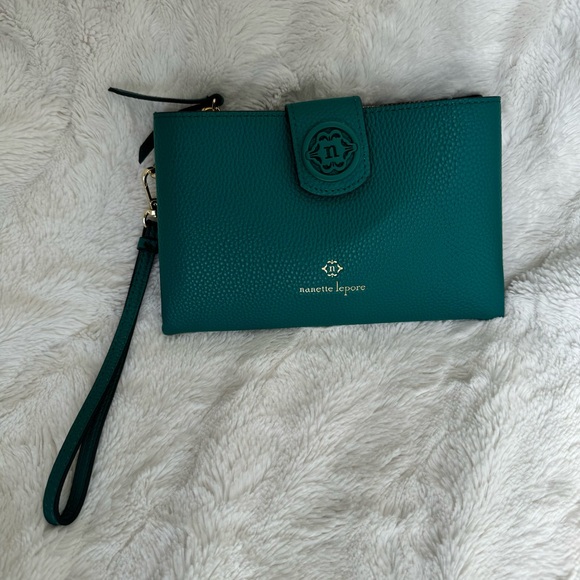 Nanette Lepore Francine Teal Green Pebbled Crossbody Wristlet - Picture 7 of 14